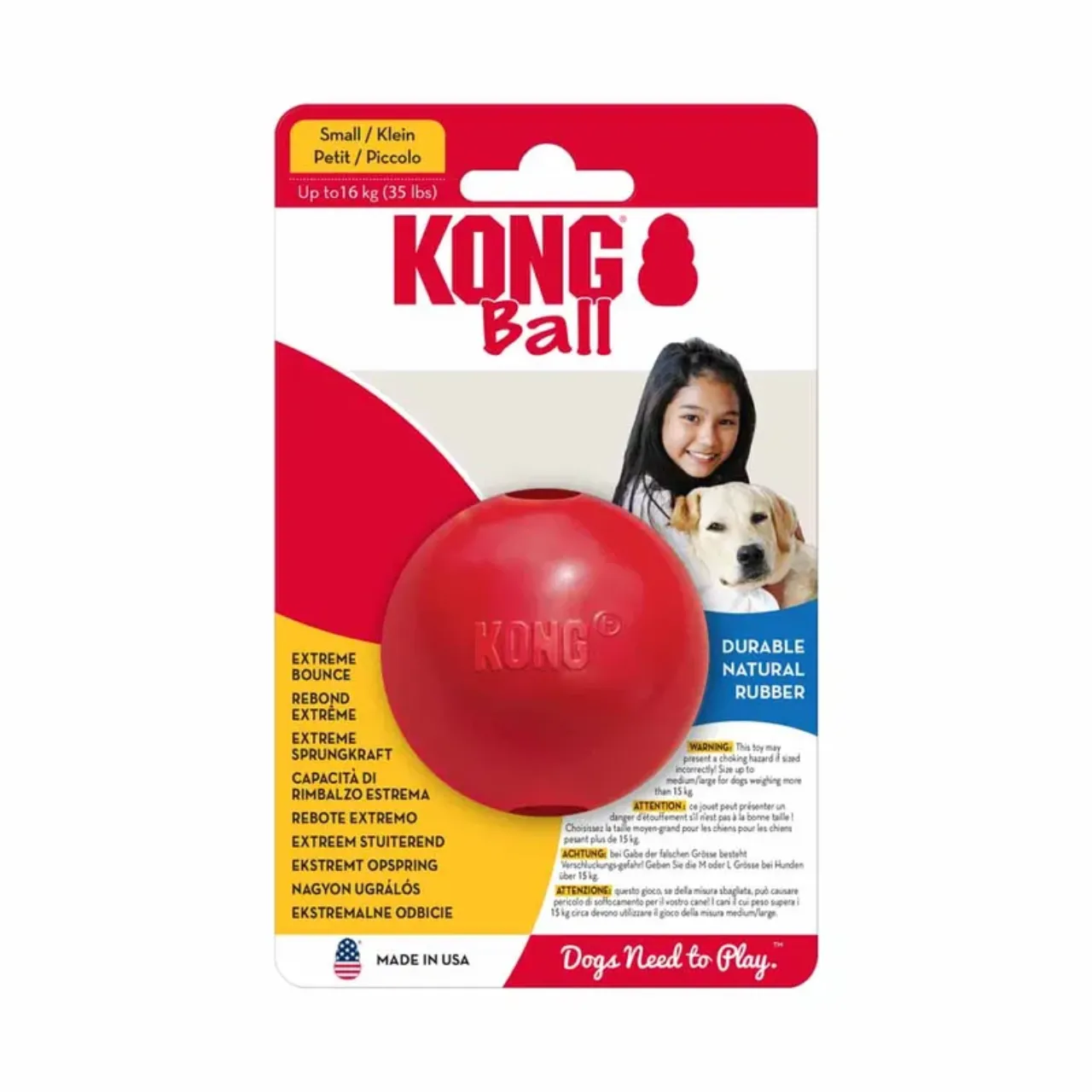 KONG Classic bold med hul rød S Ø6,5 cm